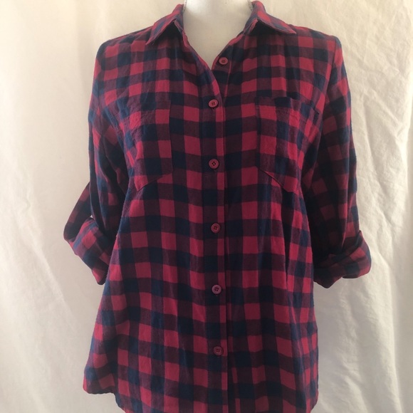 Red Black Plaid Long Sleeve Ellison Shirt Medium - Picture 1 of 8